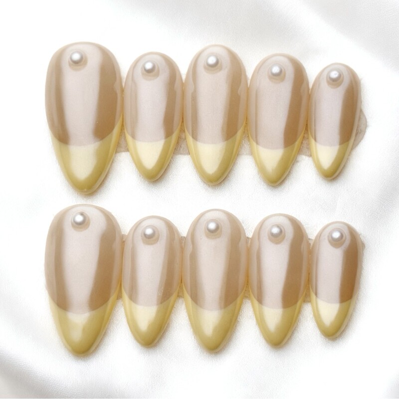 European and American Style Handmade Detachable Nails, Duckbill-Shaped Personalized Fake Nails, French-Style 3D Carved Hand-Painted Nail Art