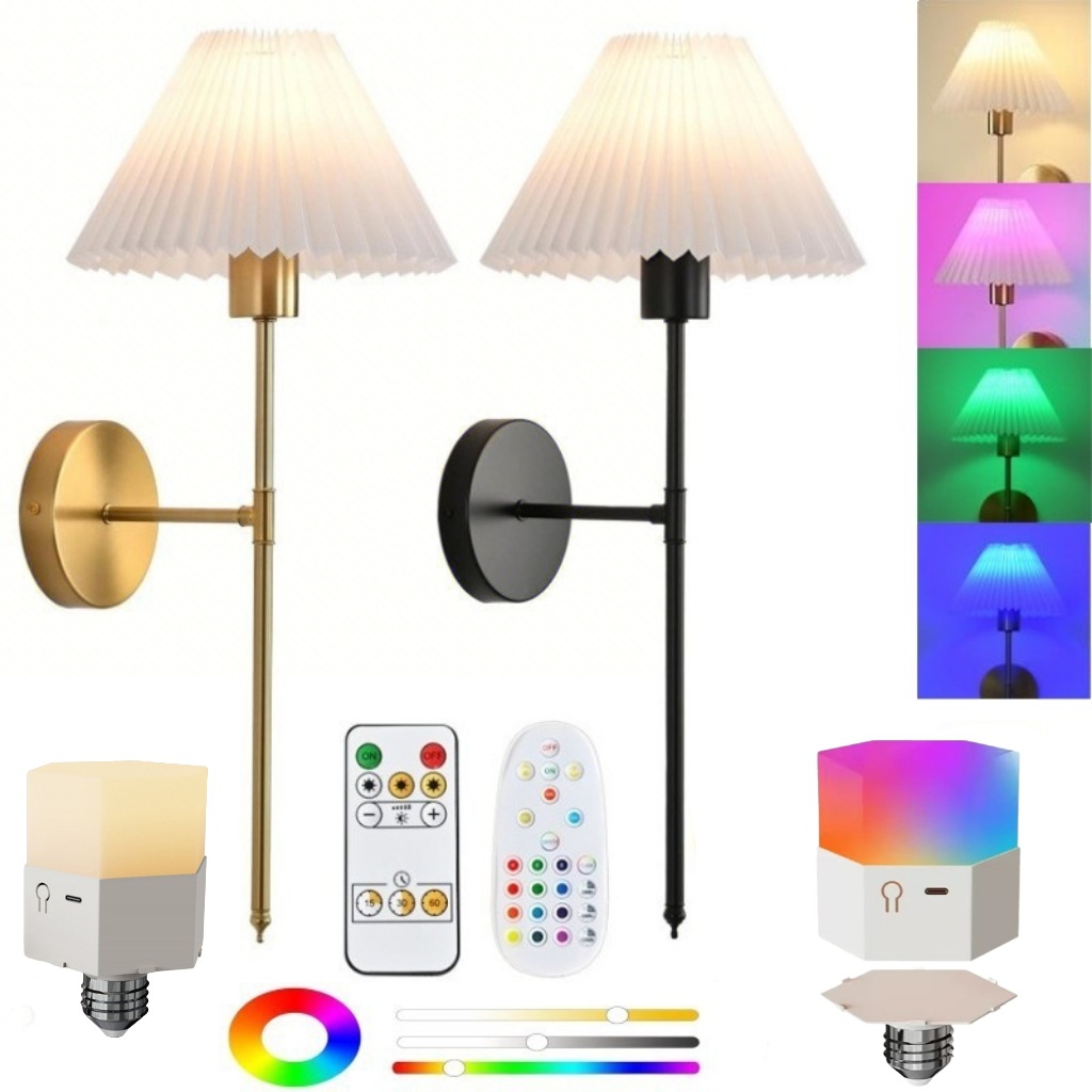 Cross-Border Popular Wireless Battery-Powered Wall Lamp Rgb Remote Control Bathroom Vanity Bedside Wall Lamp Living Room Corridor Lamp