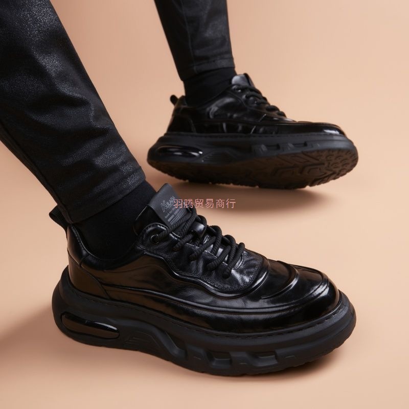 男鞋2025厚底真皮新款老爹气垫商务休闲皮鞋牛皮增高运动潮流现货