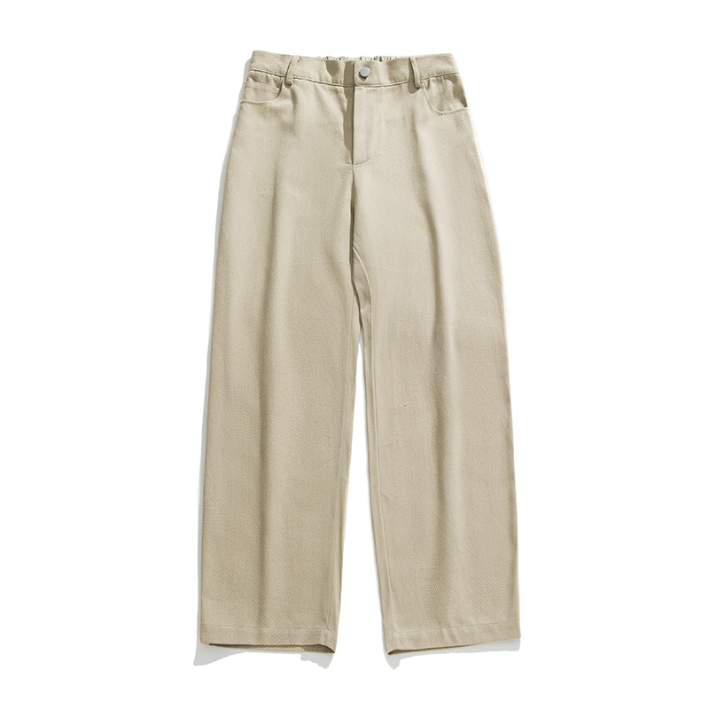Pantalones casuales sueltos rectos de microperfil para hombre 2025 primavera nuevo estilo montaña pantalones retro de sarga de textura de algodón puro de todo fósforo