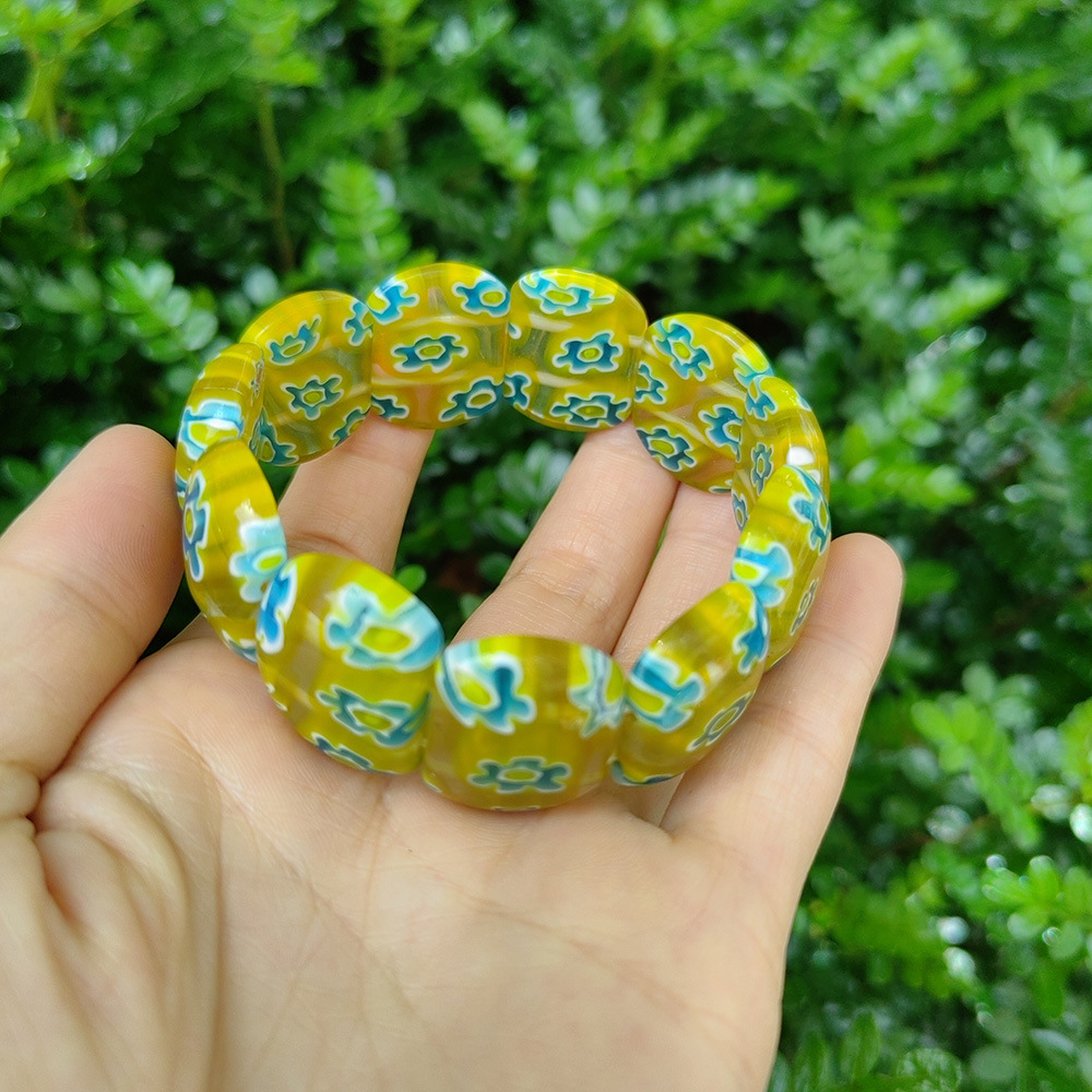 50g Weight Stretch Adjustable Clasp Closure Type Bracelets Classification glass Chain Material 1 Piece Quantity Daily Occasion glass Material Round, Flower Pattern All Seasons Season Women's Gender Handmade Design Pastoral Style Pastoral Round Flower Glass Stretch Adjustable Beaded Bracelets Wholesale 37
