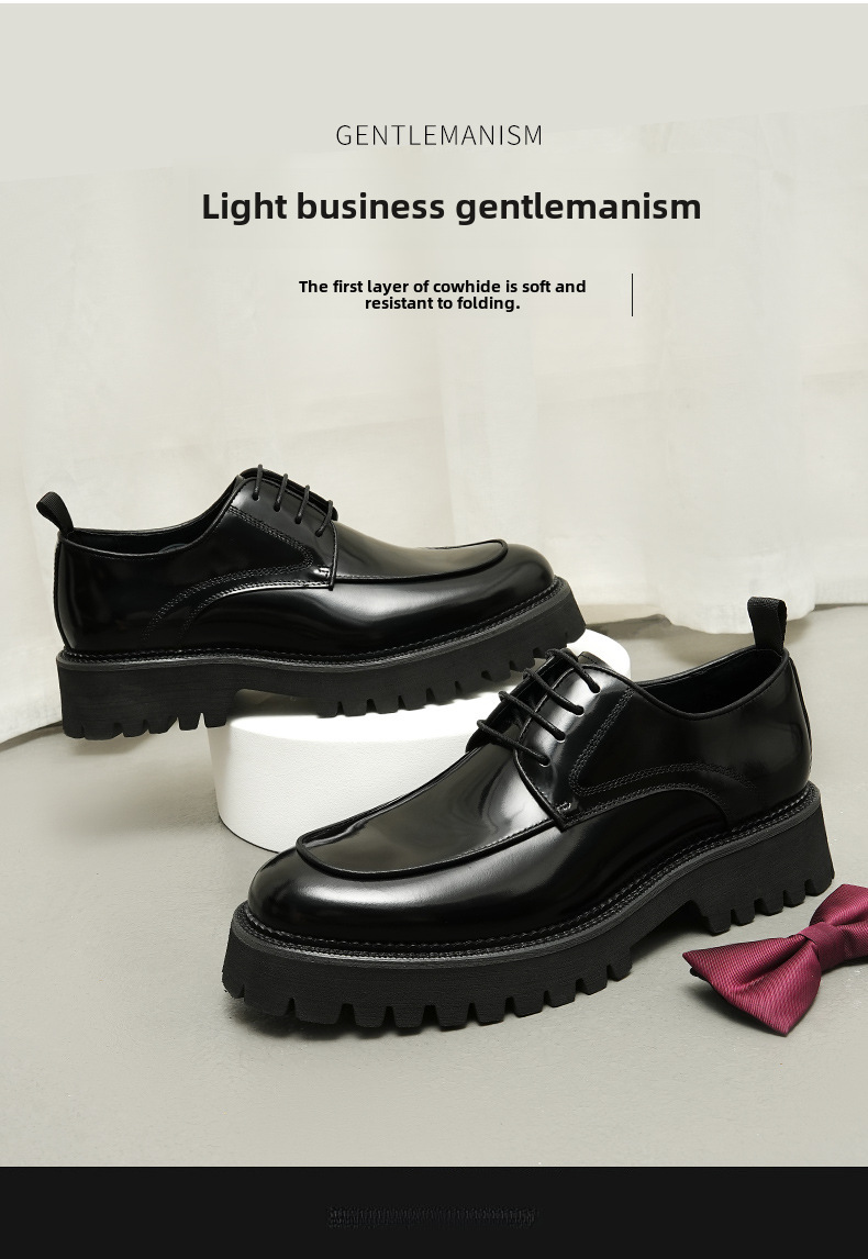 Thick-soled glossy leather shoes men's leather leather square toe British business casual Derby height increasing formal wear men's shoes Guangzhou sh_voghion.com