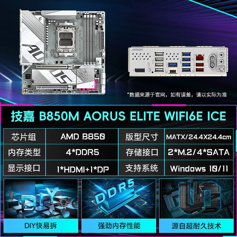 Материнская плата Gigabyte B850M AORUS ELITE WIFI6E ICE ICE-арт резьба, DDR5, пригодна для морской комнаты, AM5