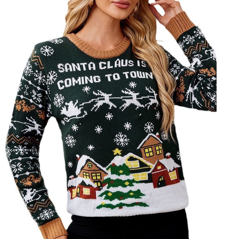 Women's Clothing women's casual round neck Christmas sweater Lazy style autumn and winter new LED light pullover sweater_voghion.com