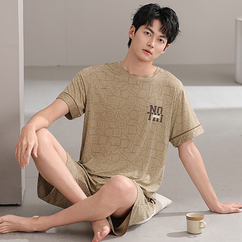 Pijamas de hombre modales, pantalones cortos de mangas cortas de verano, ropa delgada para el hogar juvenil, 2025 nuevo conjunto