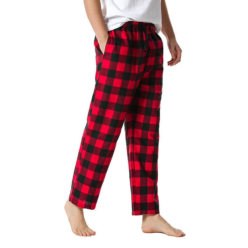 Men's Flannel Pajama Pants Casual Long Pants Cotton Plaid Straight Pants with Side Pockets Homewear_voghion.com
