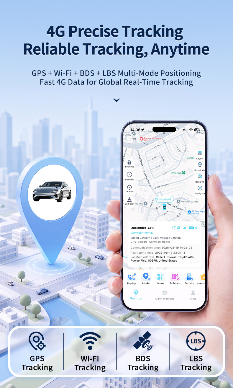 GPS tracker, low power consumption, portable, 4G, Beidou positioning, for car anti-theft, pet tracking, and personal safety, preventing loss