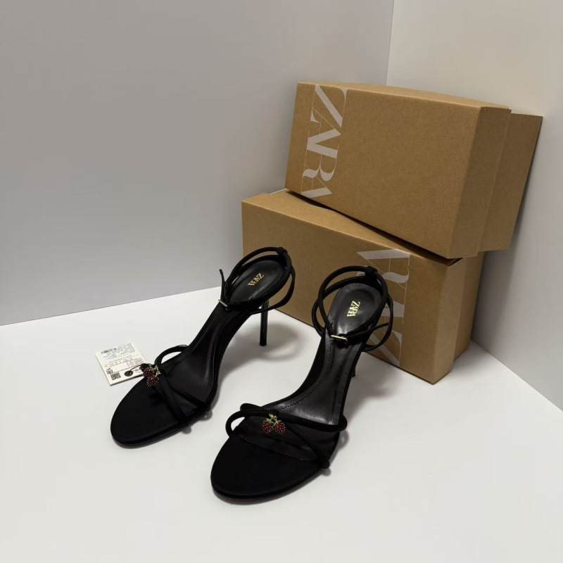 Za2025 Summer New Fashion Versatile Stiletto High Heels Women's Outer Wear Sexy Toe-Cap Sandals Women's Black Shoes