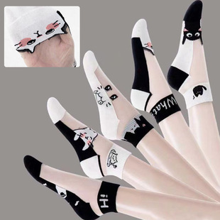 Zhuji glass silk socks wholesale ladies summer thin breathable black and white cat crystal stockings short socks