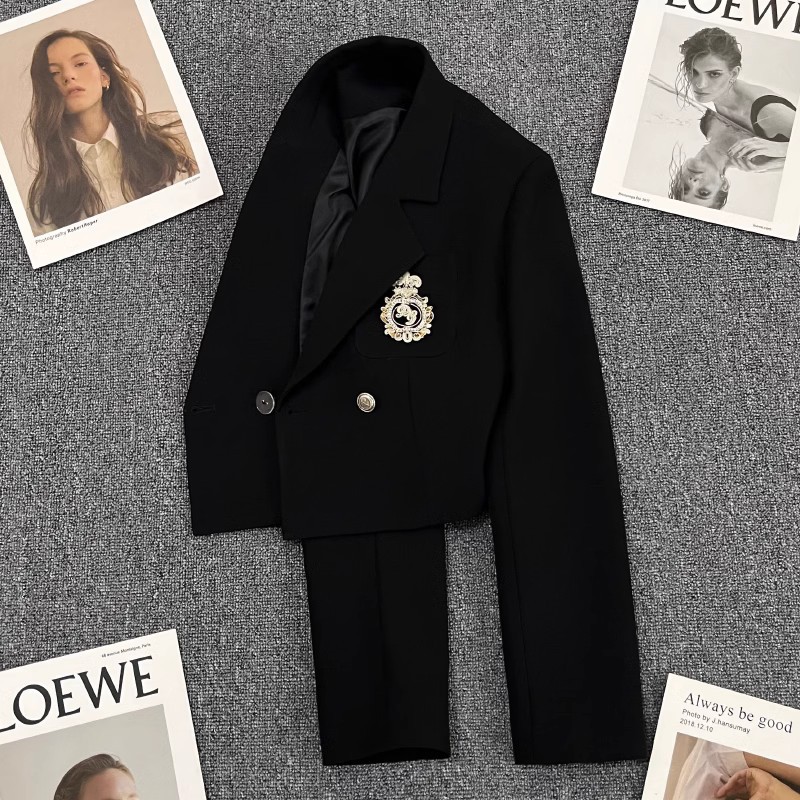 Black Ultra Short Suit Jacket for Women 2025 Spring and Autum New High-End Small Preppy Style Casual Long Sleeves