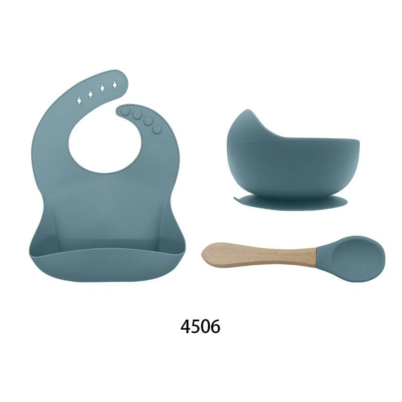 4506-3 조각 세트 288g (턱받이 그릇 나무 손잡이 숟가락)