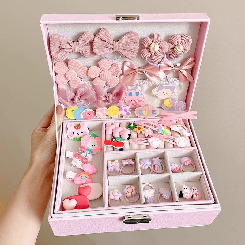 Princesa accesorios para el cabello caja de regalo traje de gama alta niños niña cumpleaños horquilla pinza de pelo banda de goma tocado niña joyero