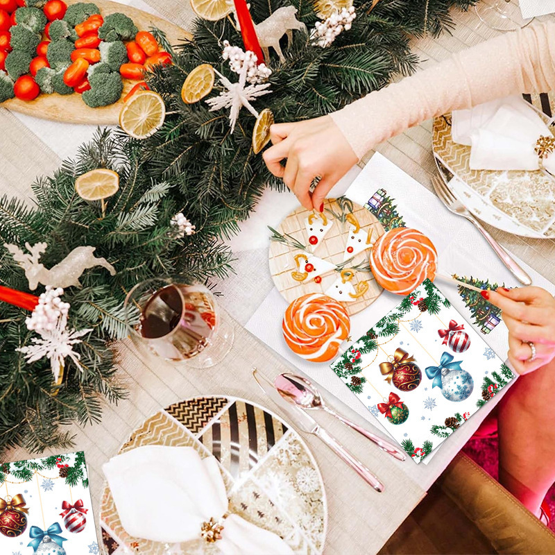 クリスマスティッシュ クリスマスボールパーティー クリスマスロングティッシュ ホリデー食器パーティー 使い捨てティッシュ|undefined