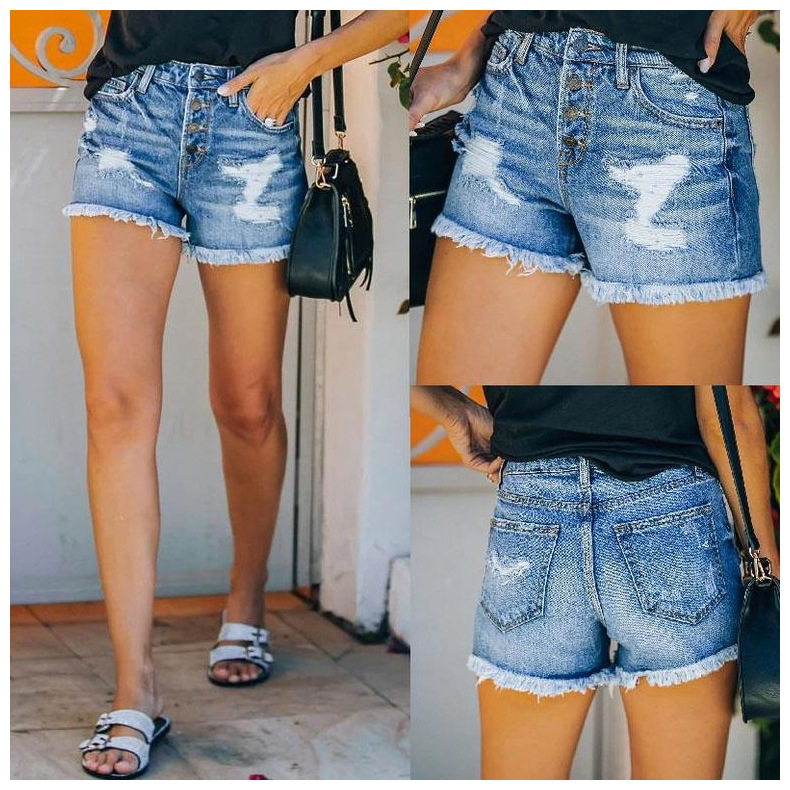 Casual Ripped Straight Wash Water Denim Shorts NSJRM60086