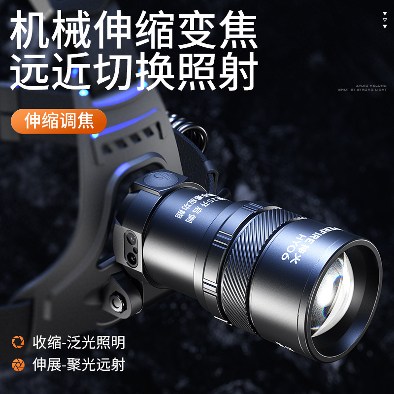 Shenhuo amarillo y blanco faro de luz 15W de alto brillo, luz fuerte para exteriores, carga de luz fuerte, zoom giratorio, faro de inducción led HY06