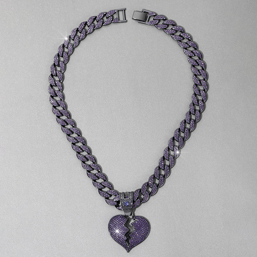 Accessori per gioielli da sposa alla moda, ciondolo a forma di cuore spezzato cubano hip hop con diamanti viola_voghion.com