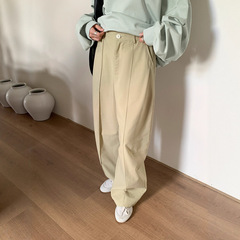 广州十三行2025秋韩系天丝高腰压褶立体剪裁直筒休闲长裤女02711