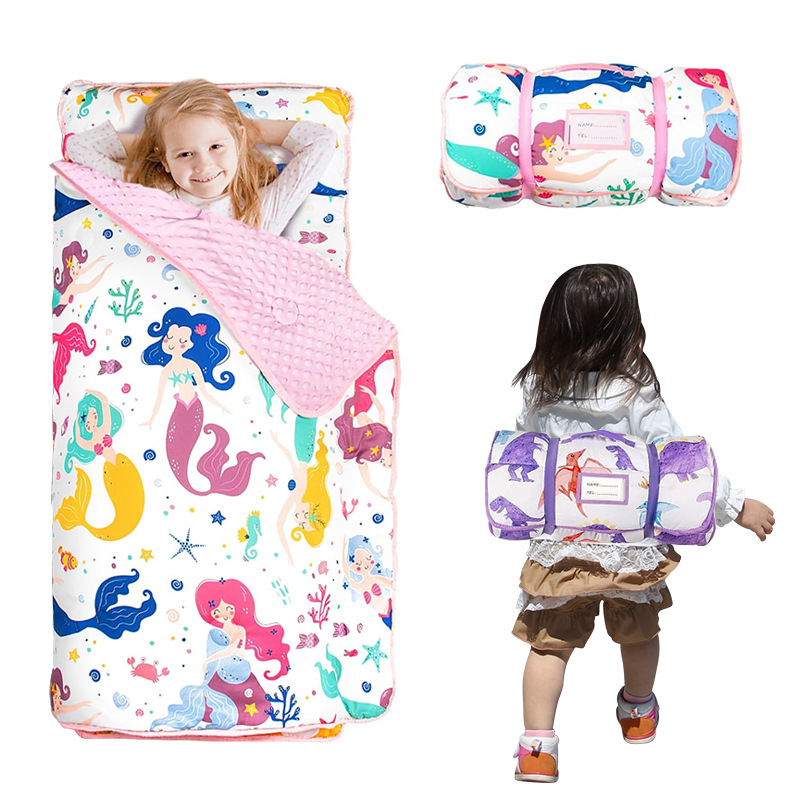 Amazon Children's Nap Mat Outdoor Camping All-In-One Portable Sleeping Bag Kindergarten Cartoon Blanket Bean Velvet Quilt