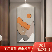 侘寂风玄关装饰画现代简约几何立体感走廊过道挂画高级感竖版壁画