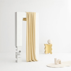 Wholesale set of 26 cream-colored light yellow curtains, cream-toned blackout bedroom curtains, velvet curtains in Instagram style for American-style living rooms.