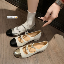 法式气质小香风玛丽珍单鞋女平底2025新款夏季鞋子银色浅口小皮鞋
