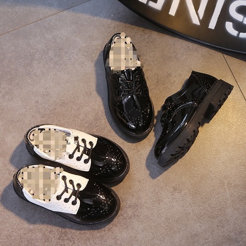 Boys' Single Shoes Children Black and White Leather Shoes Student British Style Casual Shoes Flower Children Suit Formal Dress Performance Shoes