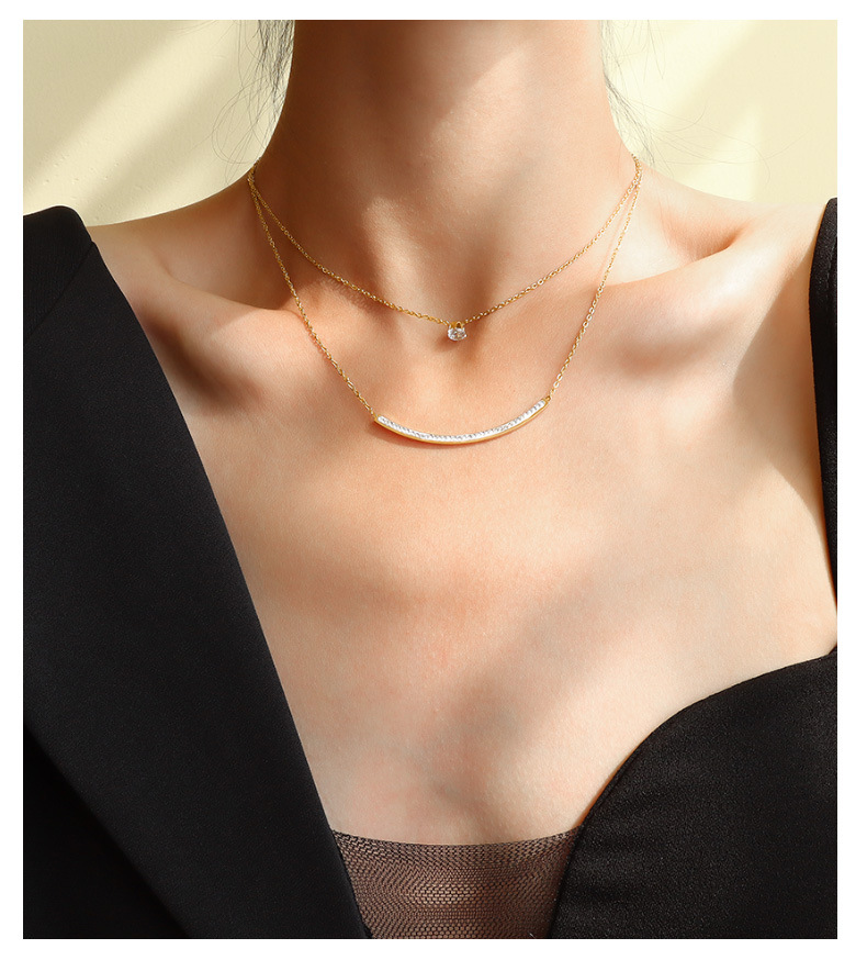 Simple Zircon Double Layered Necklace display picture 13