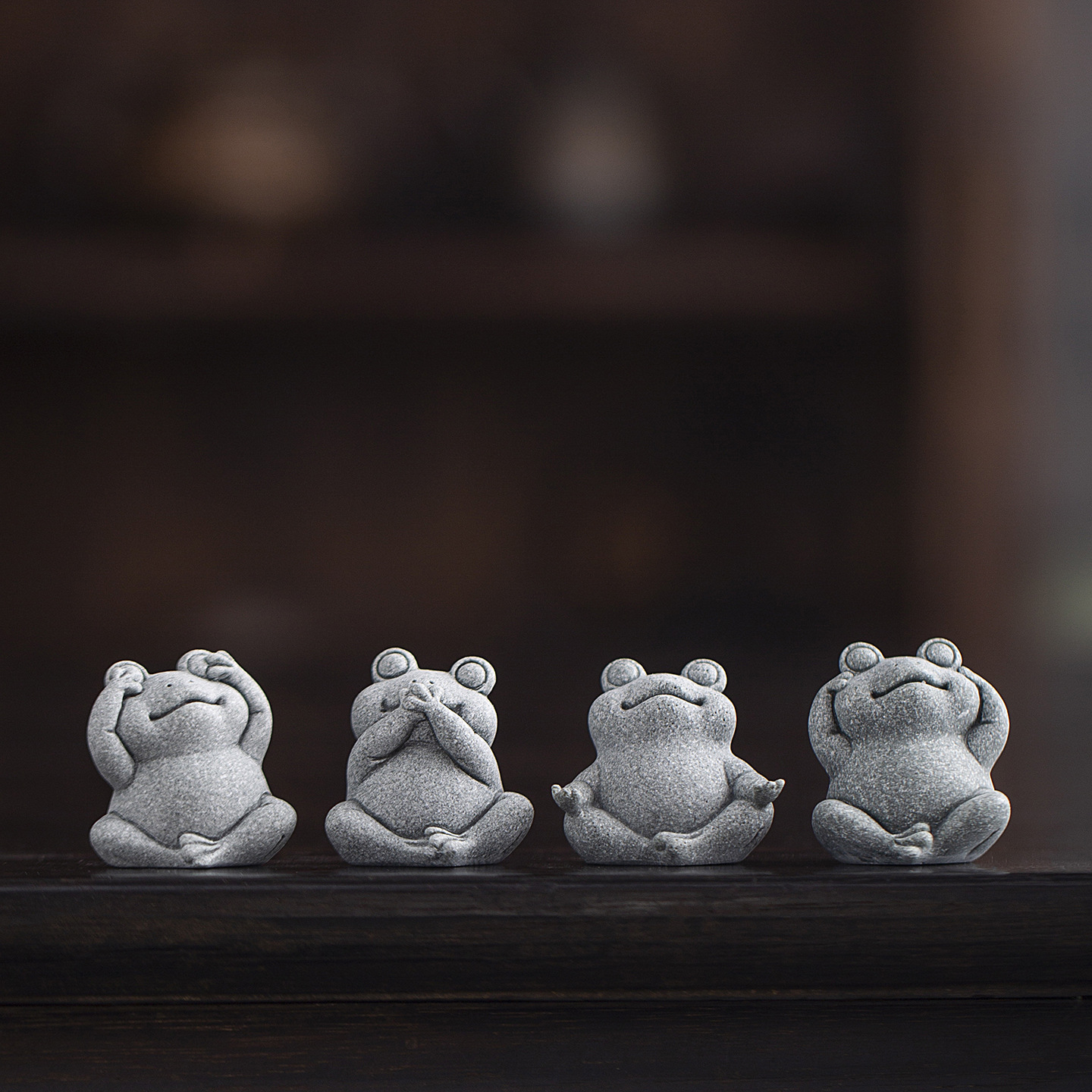 Creative Four-Frog Home Decor Desktop Decoration Miniature Landscape Bonsai Animal Artwork Blue Sandstone Crafts