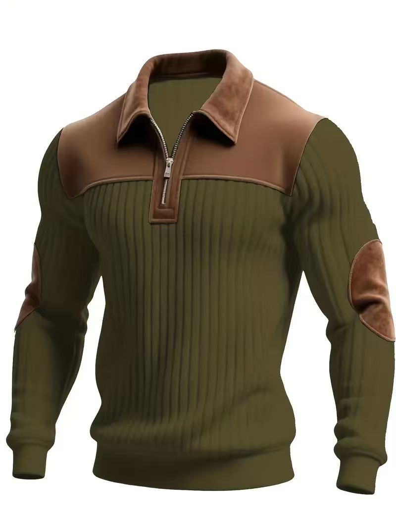 Knitted Hoodie With Collar Splicing And Embroidery For Men_voghion.com