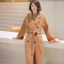 M家纯黑色双面羊绒大衣女士长款系带双排扣毛呢外套专柜品质气质