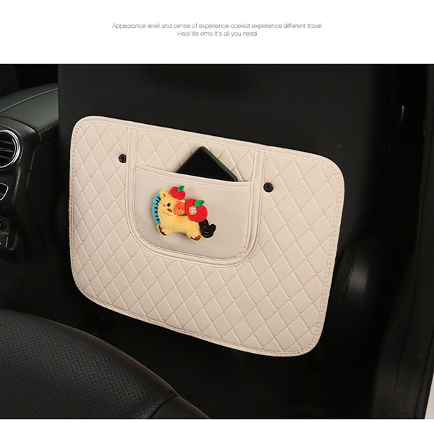 Cute Cartoon Car Seat Back Anti-Kick Pad for Ladies, Car Seat Back Anti-Dirt Pad with Storage Strap