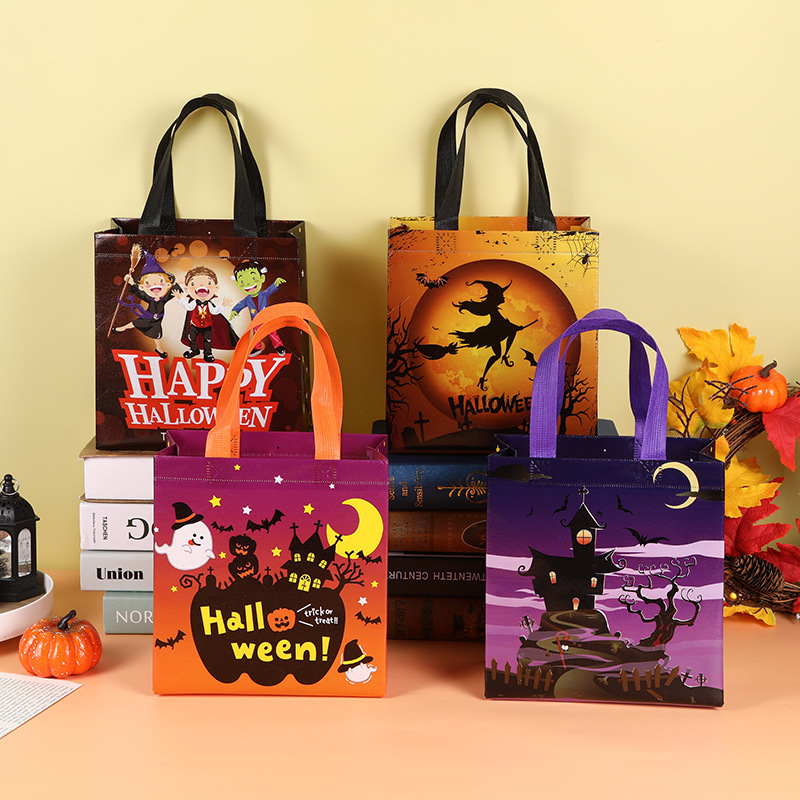 Amazon Halloween Non-Woven Pumpkin Lantern Broom Witch Dark Castle Party Ghost Festival Gift Gift Bag