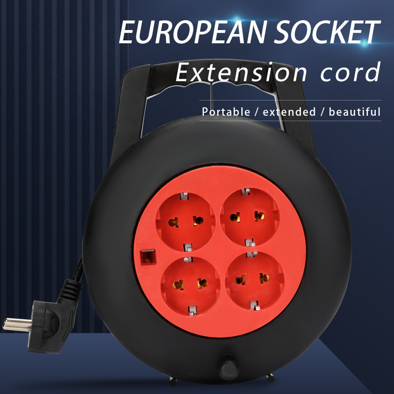 Gelistar Cross-border European-style Wholesale 4-hole 10m Extension Cord Reel Standard European Regulations Socket_voghion.com
