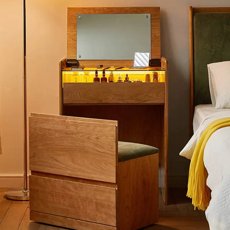 舜伊家具樱桃木梳妆台卧室化妆台原木化妆柜带灯梳妆柜实木化妆桌