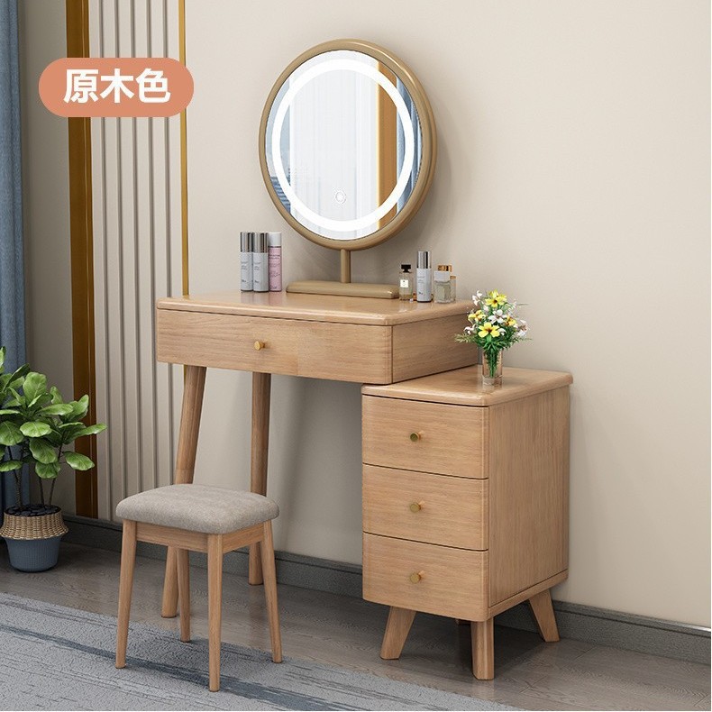 Gabinete de almacenamiento de mesa de maquillaje de madera maciza comedor de dormitorio pequeño tipo moderno simple meseta de cabezal de cama retráctil integral