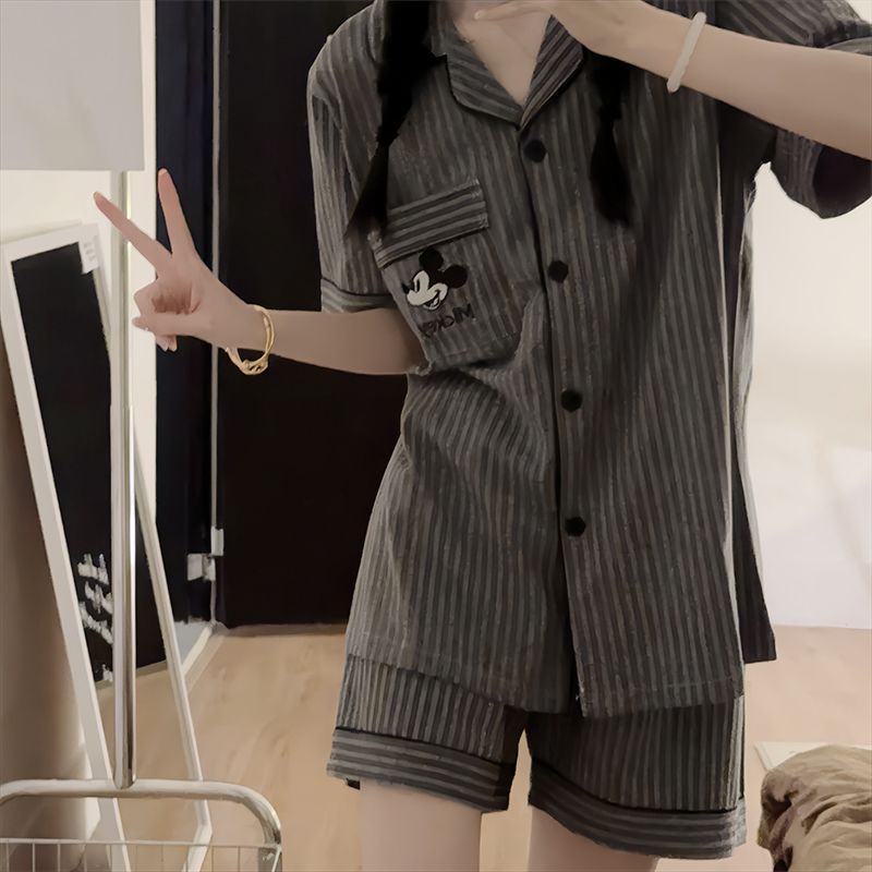 Nube de algodón pijama de niñas pareja de ropa de hogar suelta y delgada verano nuevos pantalones cortos de mangas cortas dos piezas set