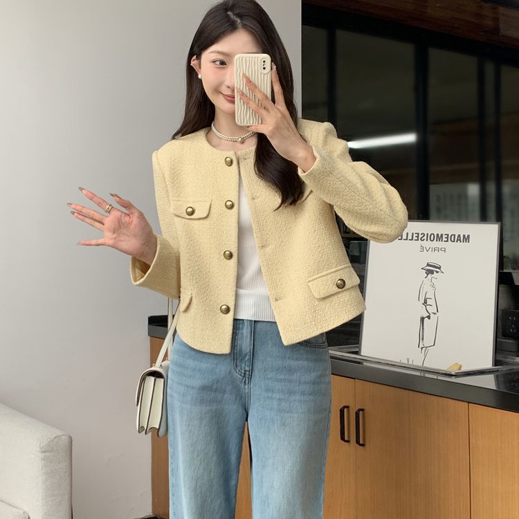 Yellow Short Chanel-Style Jacket for Women, 2025 Spring New High-End Loose Versatile Top Jacket