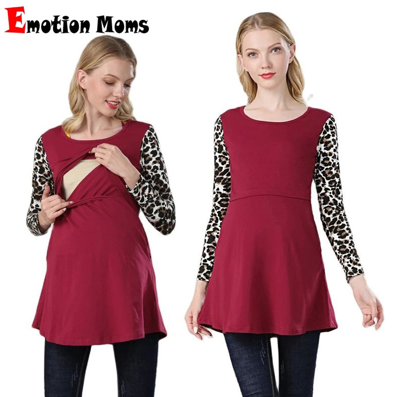 2025 Spring and Autumn Long Maternity Clothes Fashionable Hot Mom Outerwear Long Sleeve Maternity Tops Large Size T-Shirt Round Neck Nursing Clothes