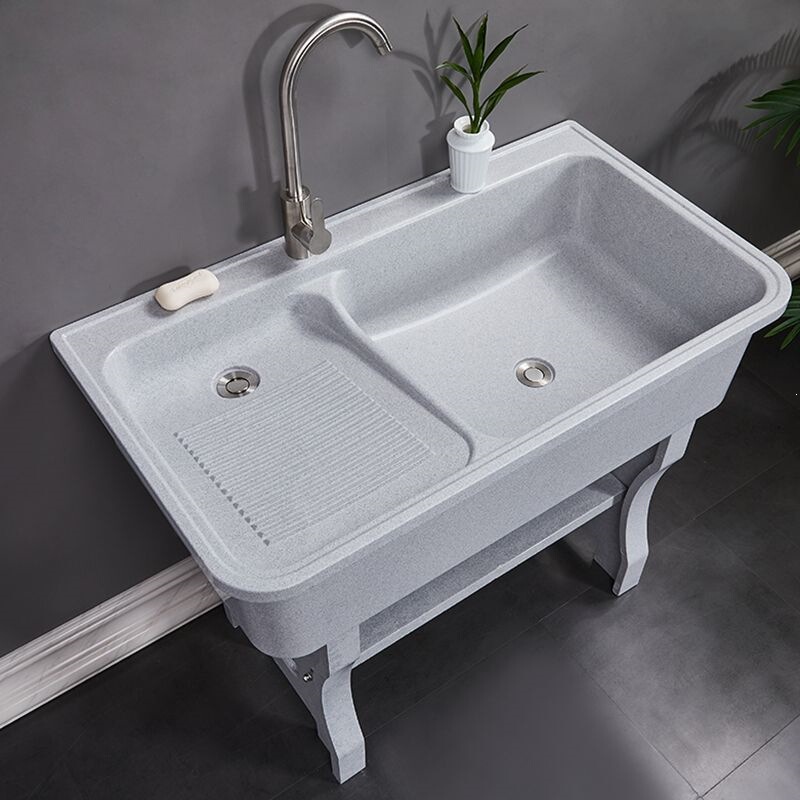 Quartz stone laundry sink with washboard for indoor and outdoor use, suitable for home balconies and courtyards, marble laundry tub with integrated sink and basin