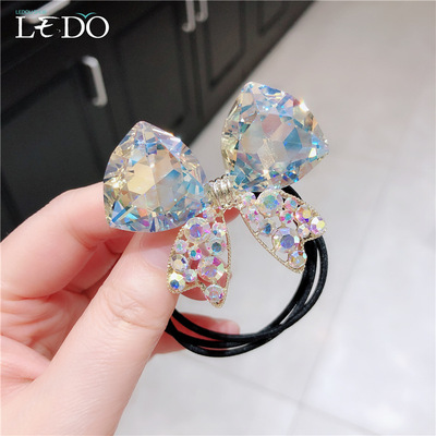 南瑞韓國水晶鑲鑽大蝴蝶結頭繩甜美氣質少女丸子頭橡皮筋發圈