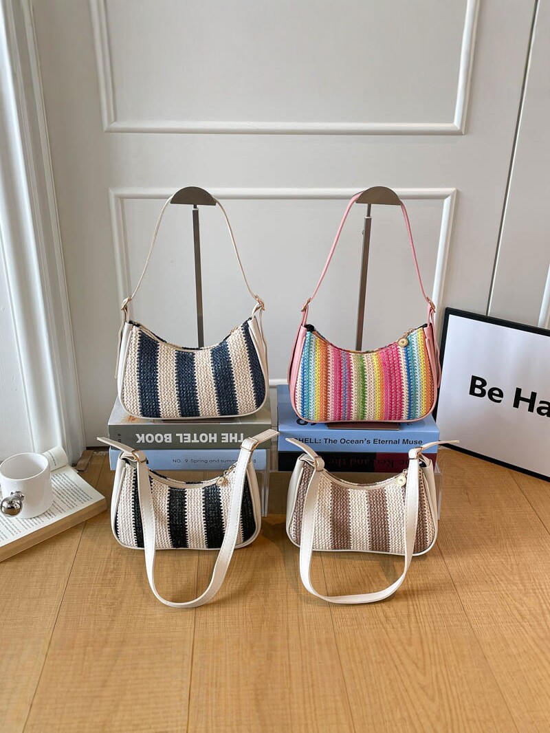Bolso de verano de comercio exterior para mujeres 2026 nuevo bolso de brazo versátil bolso de hombro a rayas de arco iris bolso de viaje de moda