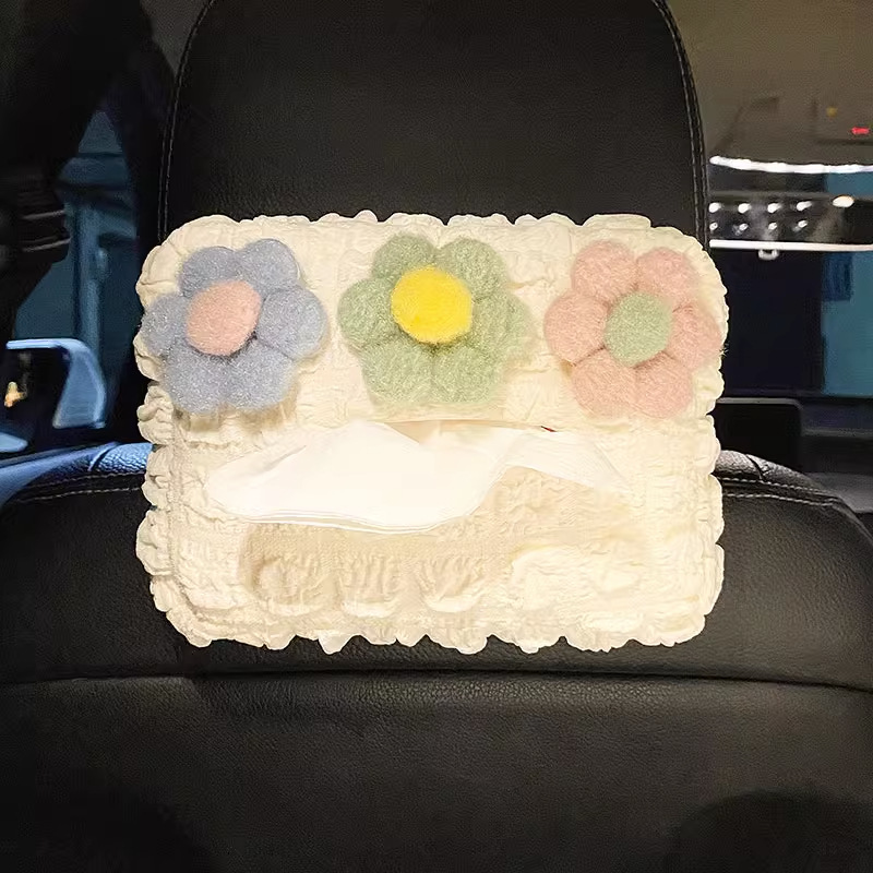 [Flor] Caja de toallas de automóviles de niñas creativa y encantadora caja de extracción de automóviles colgada para almacenar artículos de decoración del automóvil