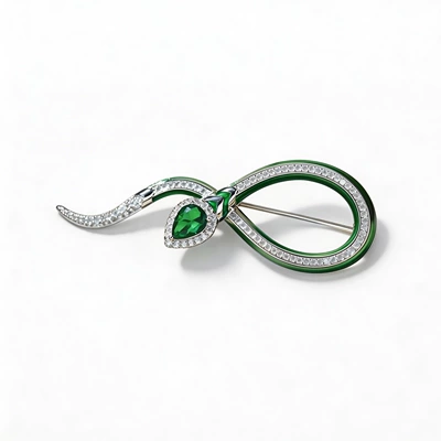 Xiliang Feizi Exquisitely Crafted Full-Zircon Yaxa sancaqları - x7049-2-230-green-enamel-water-drop-snake-brooch