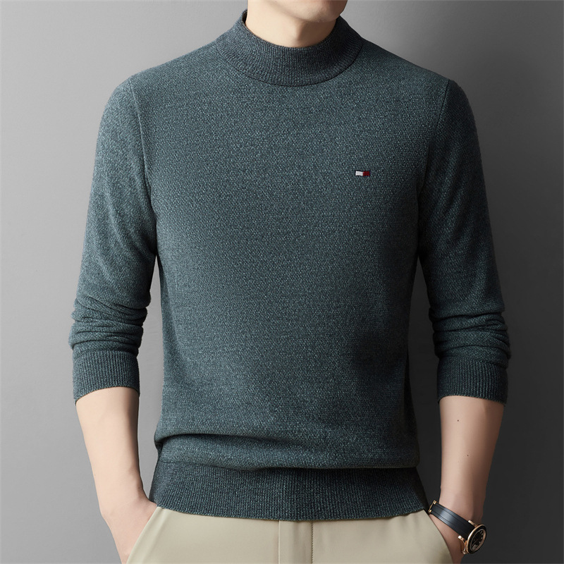Tommy Autumn and Winter New Thick Sweater Middle-aged Men's Knitted Shirt Base Casual All-match Dad Top Men