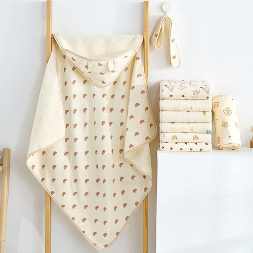 Baby blanket, four-layer printed crepe swaddle, available for all seasons, delivery room swaddle, baby sleeping anti-jumping swaddle