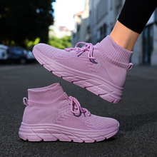 美国可一件代发潮流飞织鞋女一脚蹬时尚袜子鞋情侣款短靴户外潮鞋