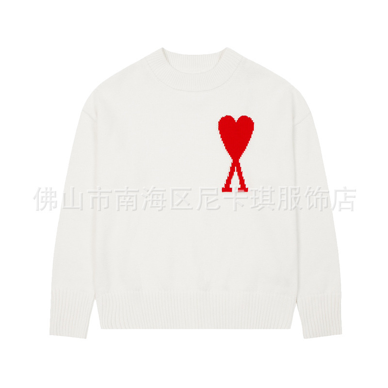 大注目！ ami セーター ラウンドネック ビッグラブ 25ss 新しいカップルルーズ長袖クロスボーダーウール女性のセーター|undefined
