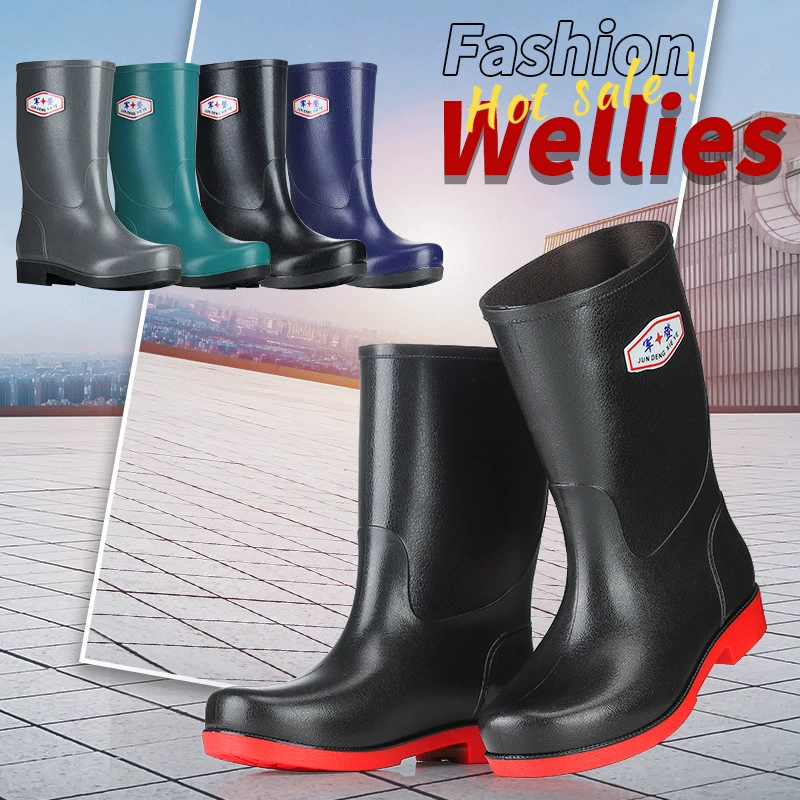 Новый трансграничный мужской средний цилиндр водонепроницаемый сапоги дождевой сапоги нескользящие сапоги резиновые сапоги повседневные производители прямой продажи оптом