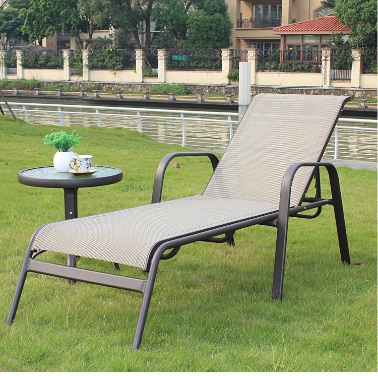 Silla de playa al aire libre de plástico de aluminio de madera maciza mesa de té piscina ajustable silla plegable cama de spa image 3