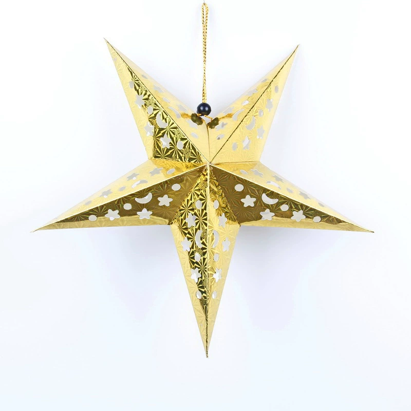 Laser‑cut hollow pentagram hanging star decoration, metallic colors, sizes 30–120 cm